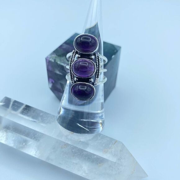 Amethyst Gemstone Sterling Silver Boho Ring Size 7.5 - Picture 2 of 6